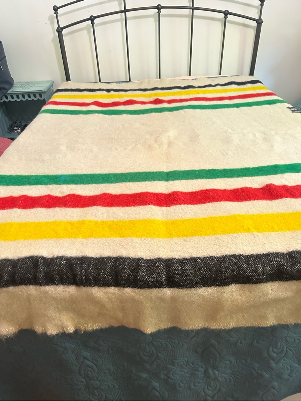 Vintage Hudson Bay Striped Wool Blanket -